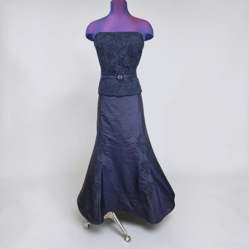 Purple Strapless Lace Taffeta Mermaid 2 Piece Gown Formal Dress 12/14 Vintage